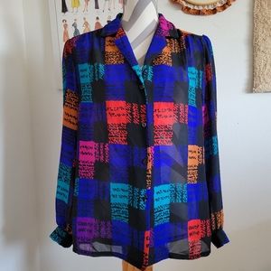 Teddi of California | 80s Vintage Multicolor Patchwork Print Blouse